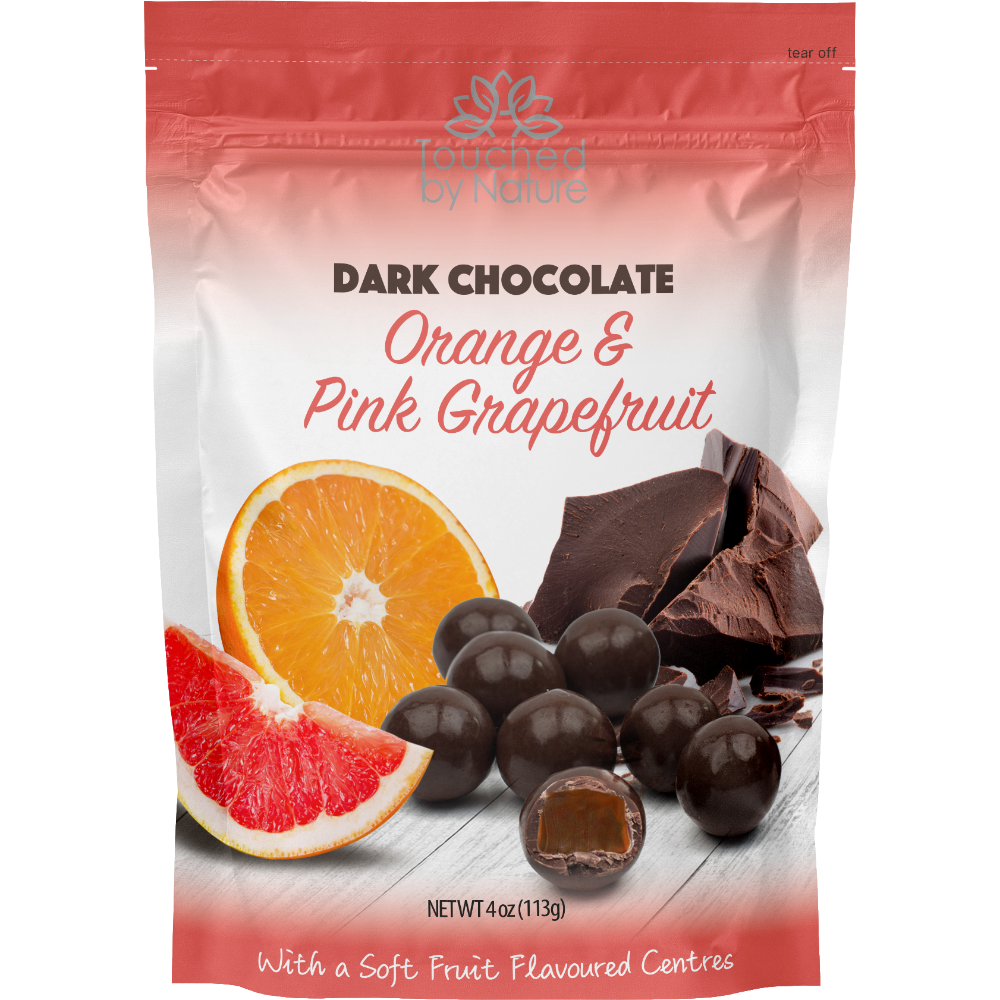 ORANGE & PINK - GRAPEFRUIT DARK CHOCOLATE COVERED SOFT FRUIT FLAVOURED CENTER